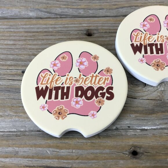 Life is Better with Dogs Car Coasters Set of 2 - Picture 3 of 6